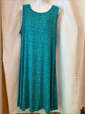 Croft &Barrow Teal pattern Sleeveless Midi Dress Shift size Large